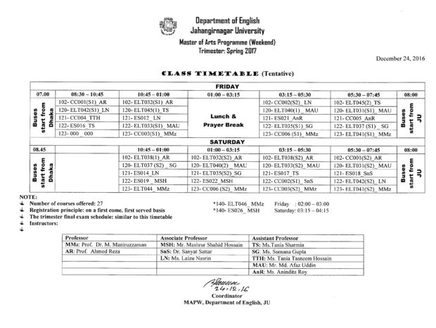 class-timetable-spring-2017 – Department of English Jahangirnagar ...