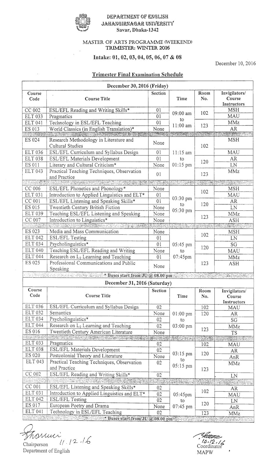 final-examination-schedule-trimester-winter-2016 – Department of English Jahangirnagar University