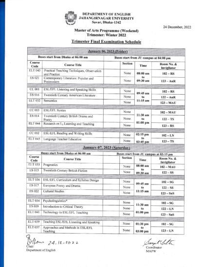 Final Examination Schedule Trimester: Winter 2022 – Department of ...