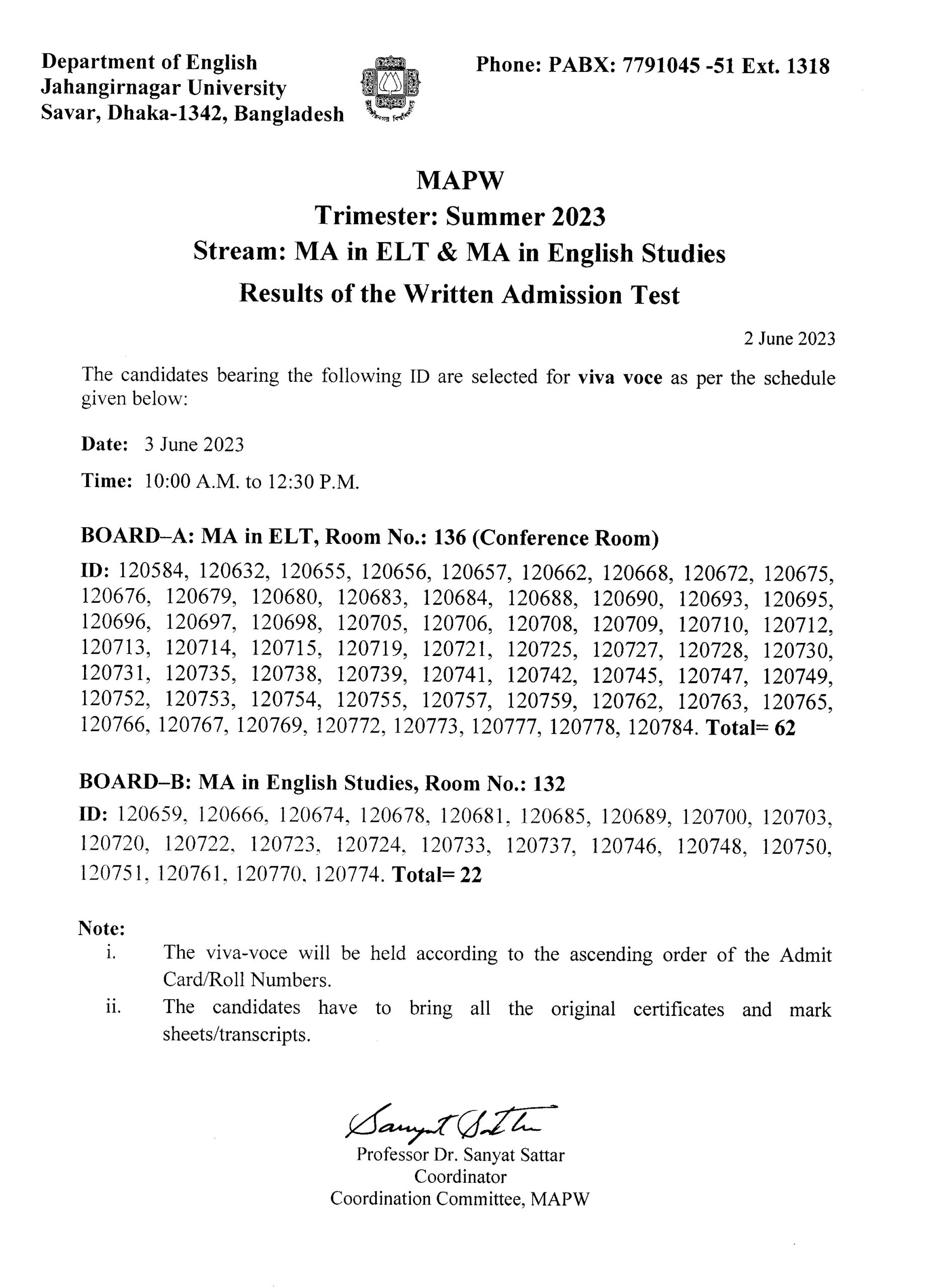MAPW Admission Test Written Exam Results SUMMER 2023 Scaled 